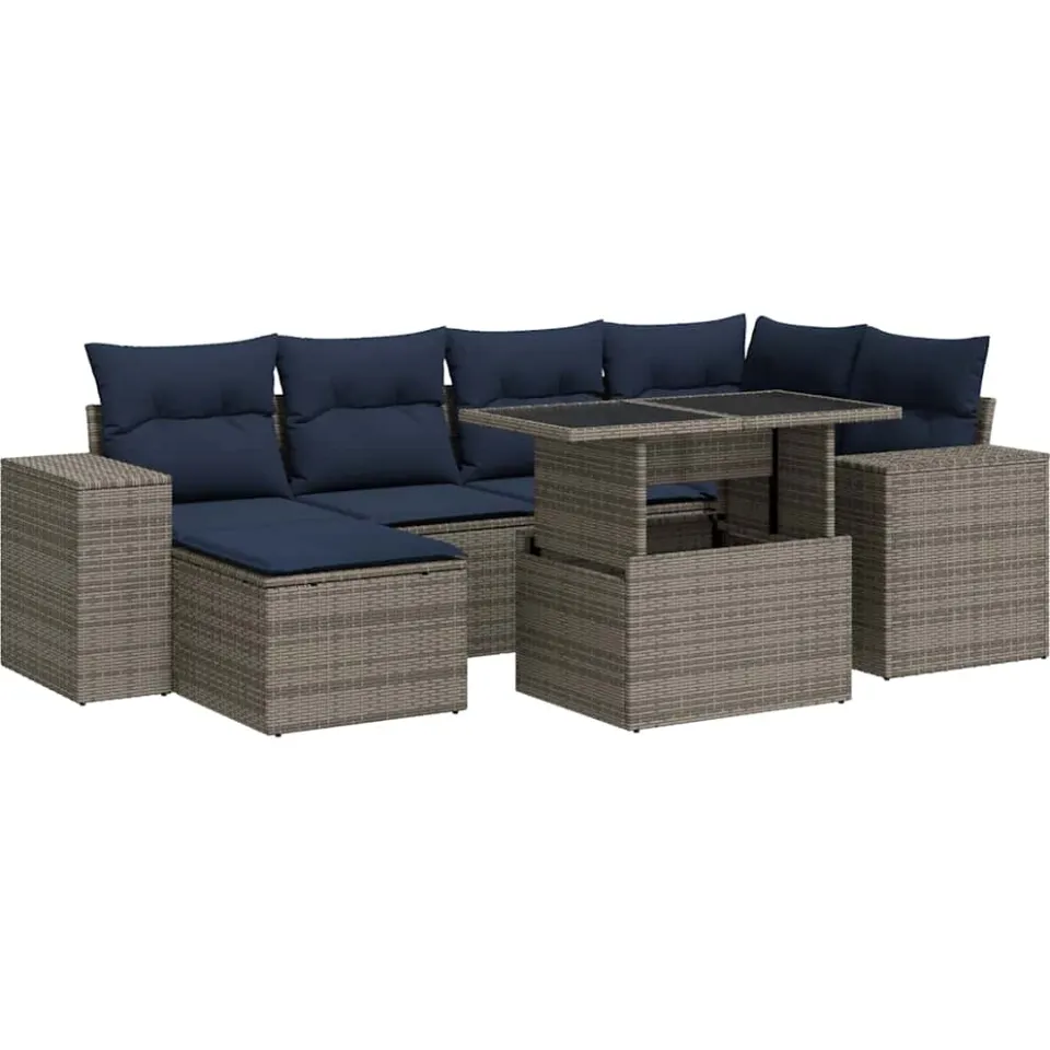 vidaXL 9-delige Loungeset met kussens poly rattan acacia grijs, foto 3