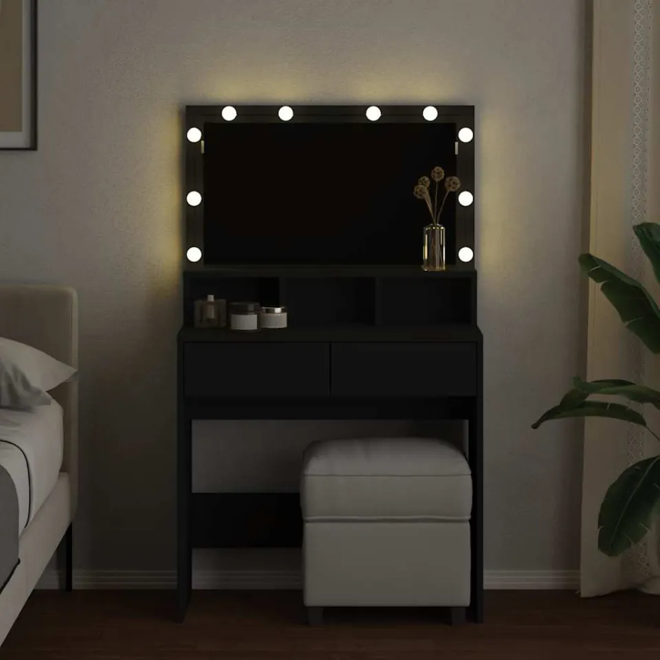 vidaXL Kaptafel met LED 80x41x134,5 cm zwart, foto 3