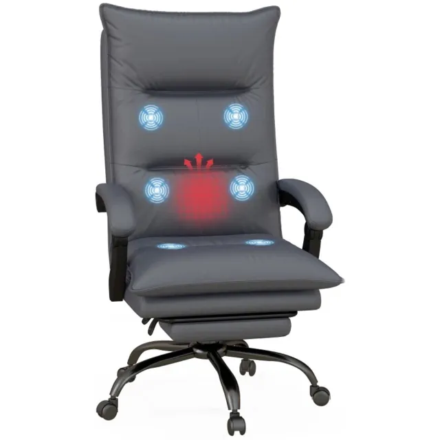 ZYLARO Ergonomische Bureaustoel met Massage- & Verwarmingsfunctie - met Voetensteun - In Hoogte Verstelbaar - 360° Draaibaar - Max. kanteling 155° - Kantoorstoel - Gamestoel - Volwassenen Stoel - Directiestoel - Computerstoel - Donkergrijs
