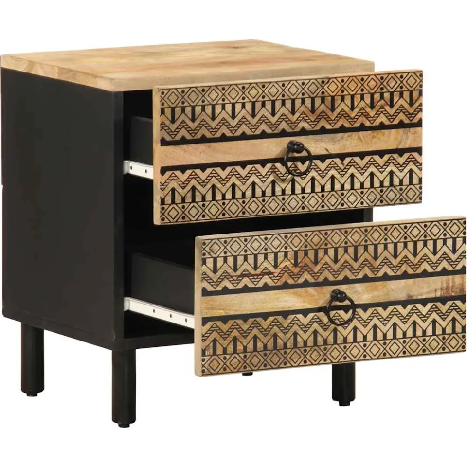 vidaXL Nachtkastjes 2 st 40x33,5x46 cm massief ruw mangohout zwart, foto 3