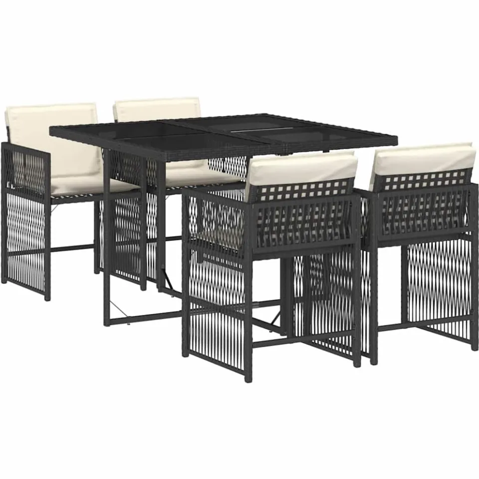 vidaXL 5-delige Tuinset met kussens poly rattan zwart, foto 3