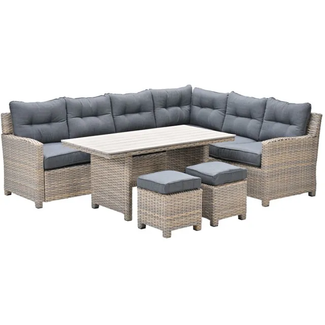 Garden Impressions Seagull lounge-diningset - 5-delig - rechts - vintage willow - zwart Bruin