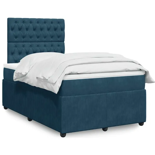 vidaXL Boxspring met matras fluweel donkerblauw 120x190 cm blauw