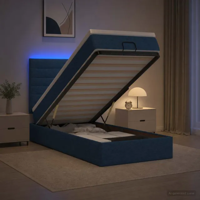vidaXL Ottoman Bed met Matrassen en LED Blauw 100 x 200 cm Stof