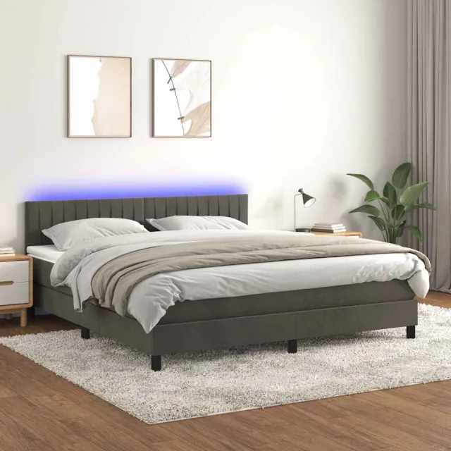 vidaXL Boxspring met matras en LED fluweel donkergrijs 180x200 cm grijs