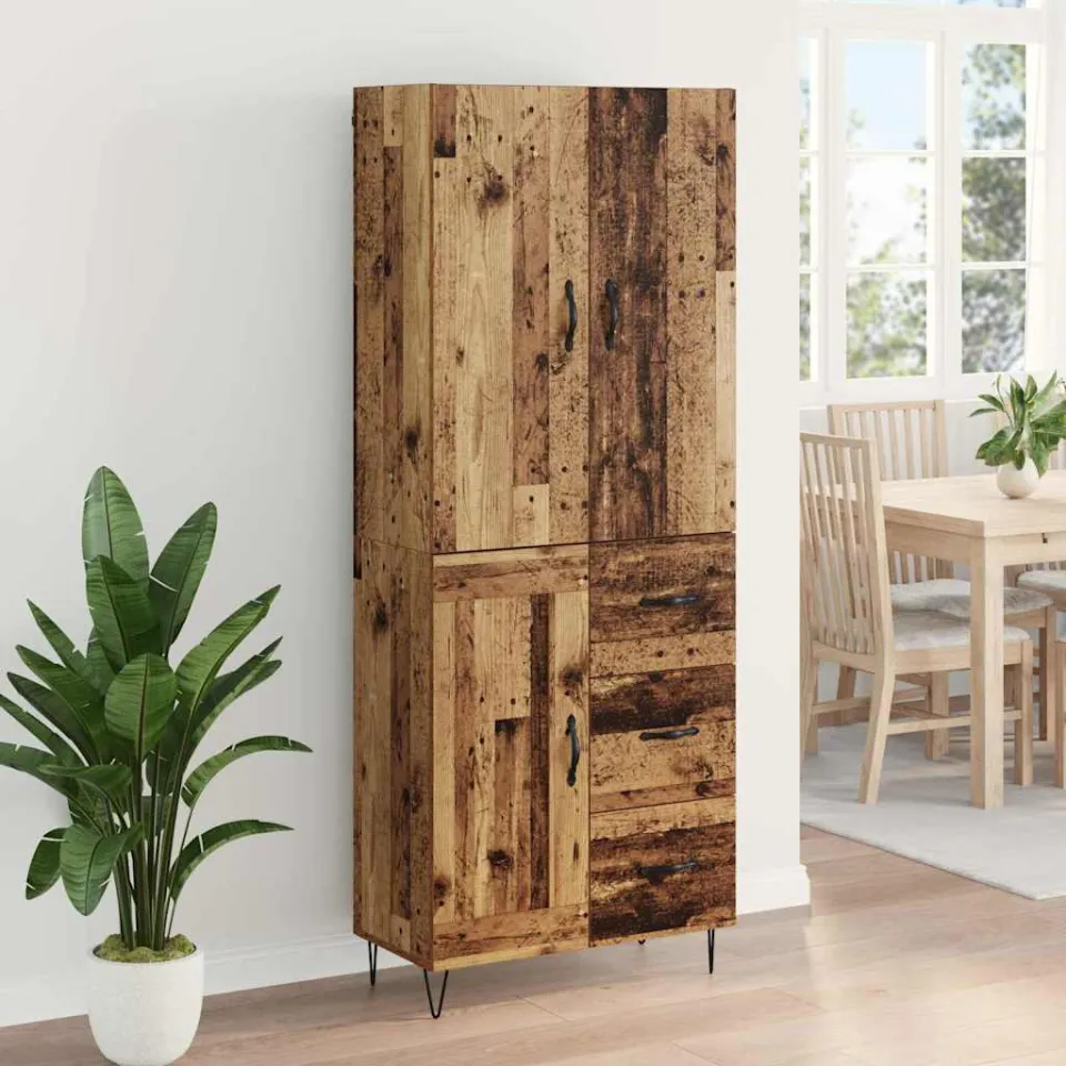 vidaXL Hoge kast 2 st Oudhout 69,5 x 34 x 180 cm Bewerkt hout bruin, foto 3