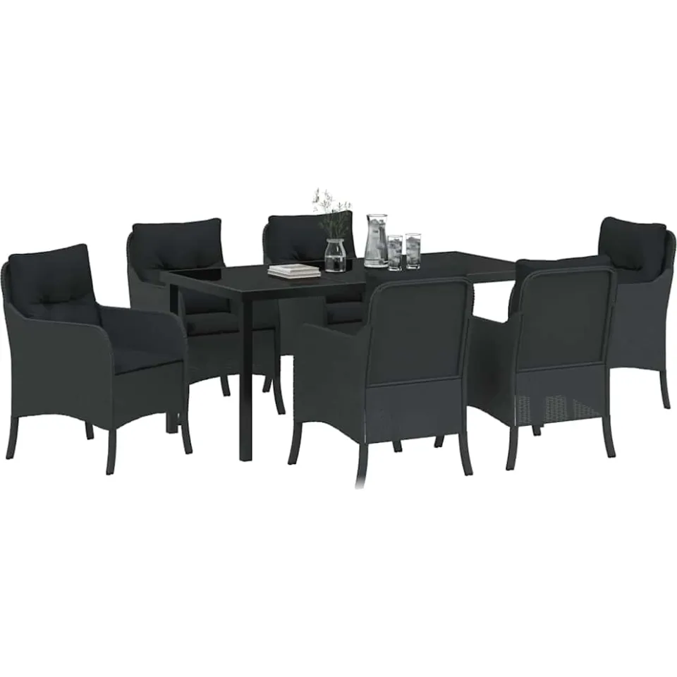 vidaXL Tuin eettafelset 7 st Zwart poly rattan
