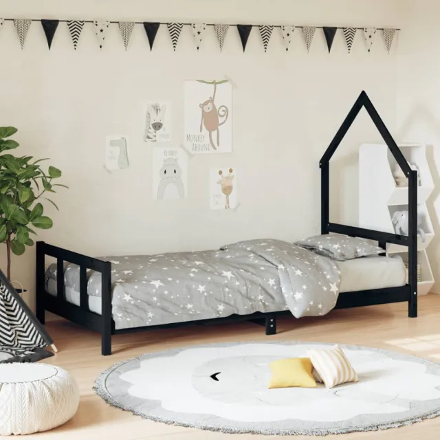 vidaXL Kinderbedframe 90x190 cm massief grenenhout zwart, foto 2