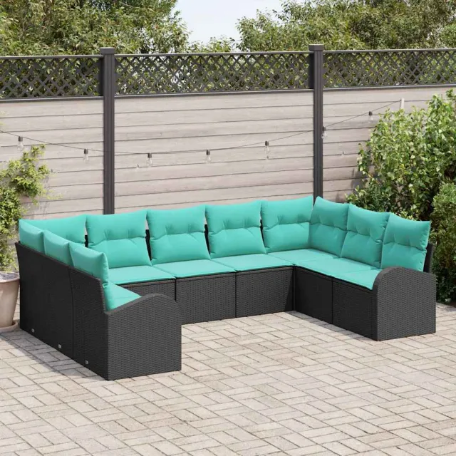 vidaXL Tuinbankenset 9 st Zwart en Turquoise poly rattan, foto 2