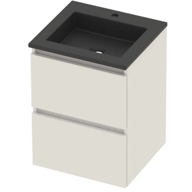 Basic-Line Aura 46 Badmeubelset Acryl 1 Kraangat Greeploos 50x46x62 cm Ice White Mat Zwart