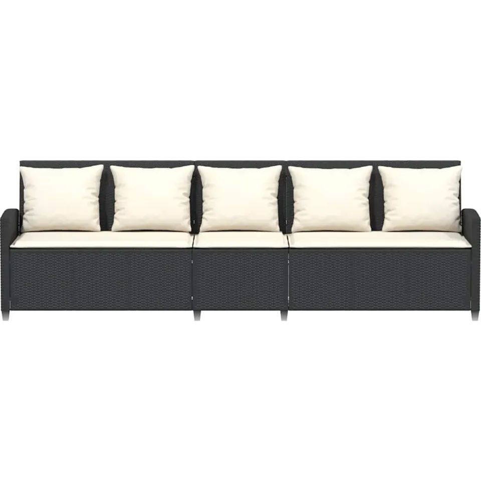 vidaXL Tuinbank 5-zits met kussens poly rattan zwart, foto 4