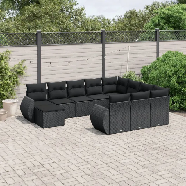 vidaXL 11-delige Loungeset met kussens poly rattan zwart, foto 2