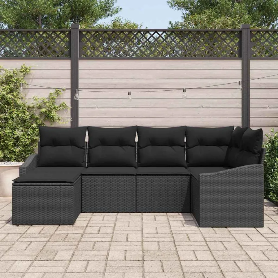 vidaXL Tuin Eetset 6 st Zwart Poly Rattan en Poedergecoat Staal, foto 3