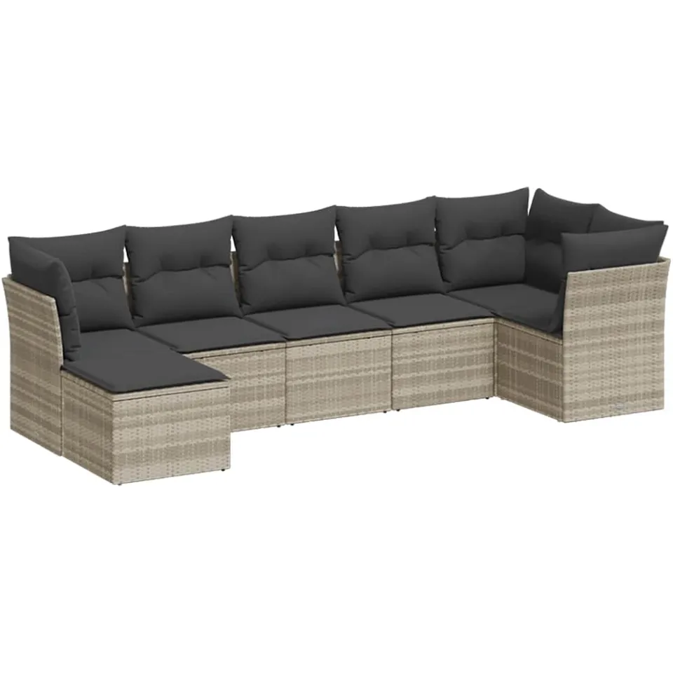 vidaXL 7-delige Loungeset met kussens poly rattan lichtgrijs grijs