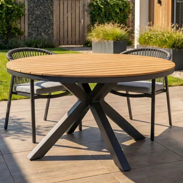 LUX outdoor living Tuintafel Calgary Rond 140cm Antraciet met Hout Dining Eettafel