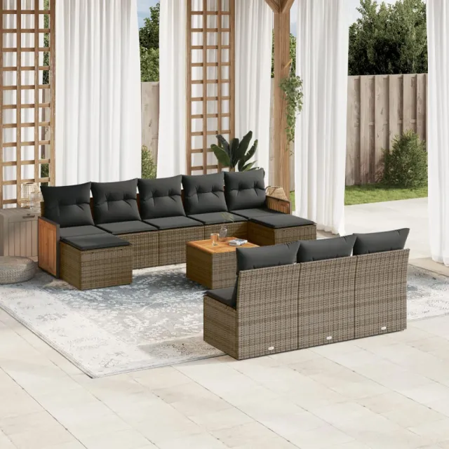 vidaXL 11-delige Loungeset met kussens poly rattan grijs, foto 2