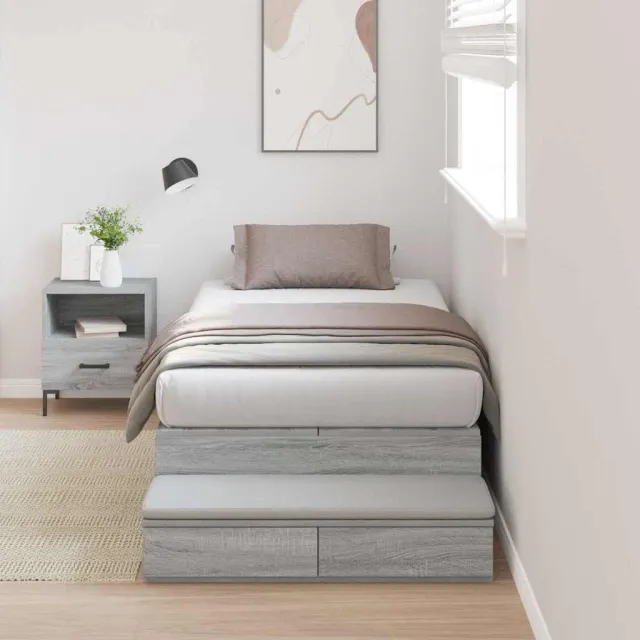 vidaXL Opbergbedframe met lade Grijs Sonoma 90 cm Bewerkt hout