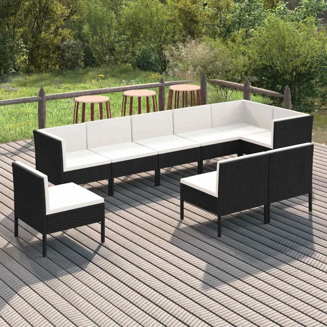 vidaXL 9-delige Loungeset met kussens poly rattan zwart, foto 2