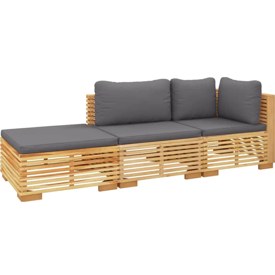 vidaXL 3-delige Loungeset met kussens massief teakhout Bruin