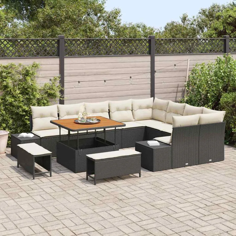 vidaXL Tuinbankenset 12 st Zwart poly rattan, foto 3