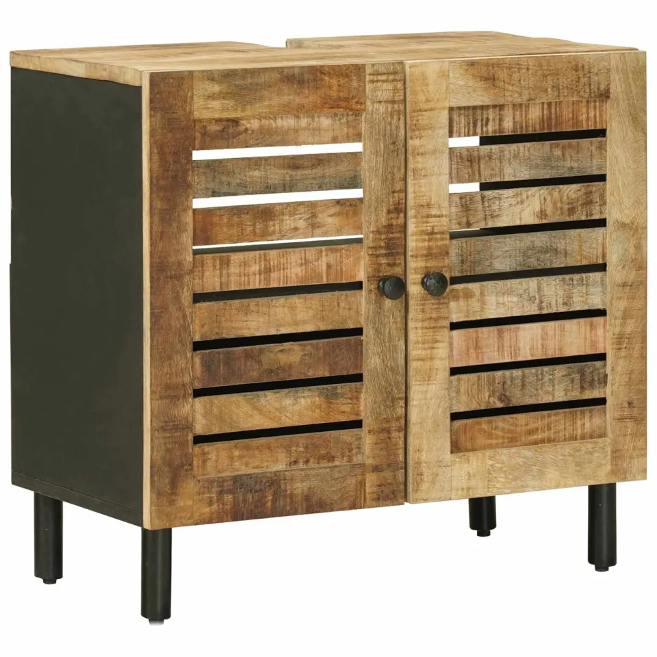 vidaXL Wastafelkast Bruin en zwart 62 x 33 x 58 cm Massief Mango Hout, foto 3