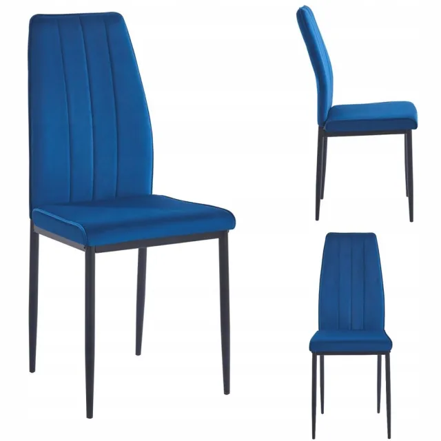 Furnitex K12-FX - Eetkamerstoel - Blauw fluweel - Zwarte metalen poten Blauw;Zwart