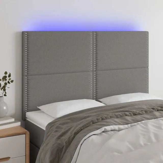 vidaXL Hoofdbord LED 144x5x118/128 cm stof donkergrijs grijs