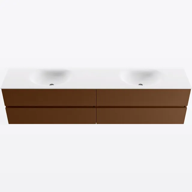 Mondiaz VICA 200cm badmeubel onderkast Rust 4 lades. Wastafel MOON dubbel 2 kraangaten, kleur Talc.