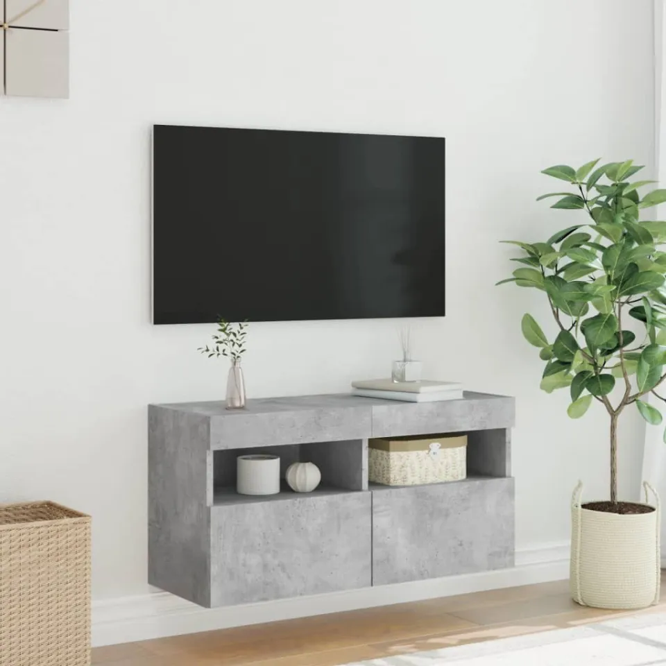 vidaXL Tv-wandmeubel met LED-verlichting 80x30x40 cm betongrijs grijs, foto 4