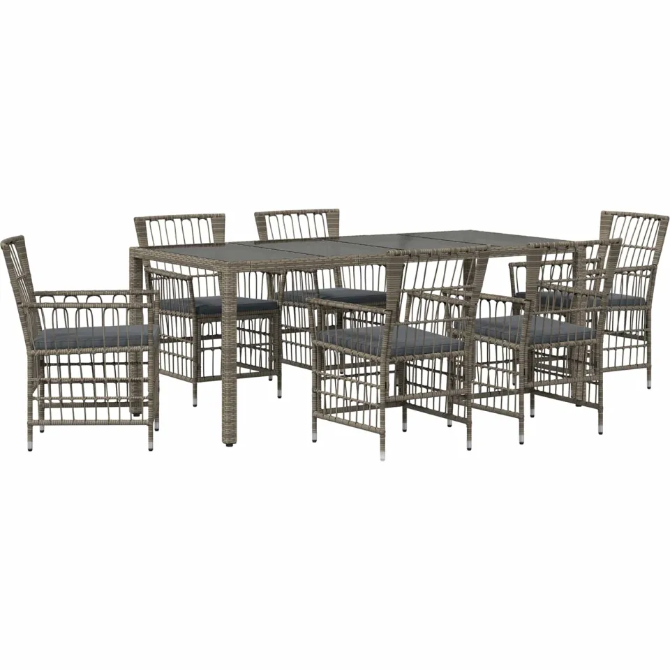 vidaXL Buiten eettafelset 7 st Grijs poly rattan, foto 3