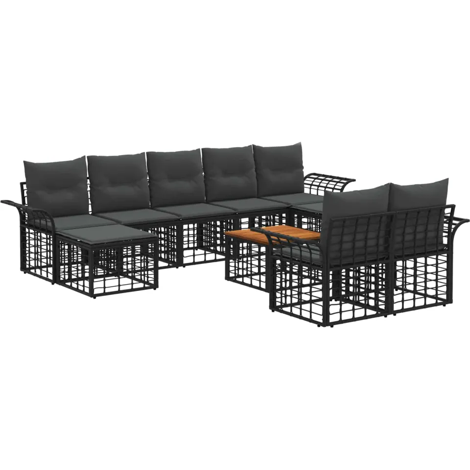 vidaXL Buiten bankenset 10 st Zwart en Donkergrijs Polyester, foto 3