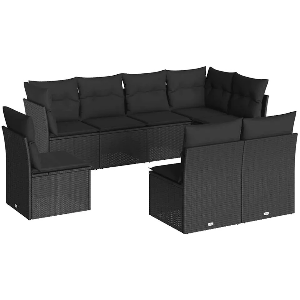 vidaXL 8-delige Loungeset met kussens poly rattan zwart, foto 3