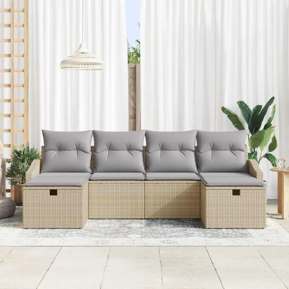 vidaXL Tuin Sofa Set 6 st poly rattan lichtgrijs, foto 3