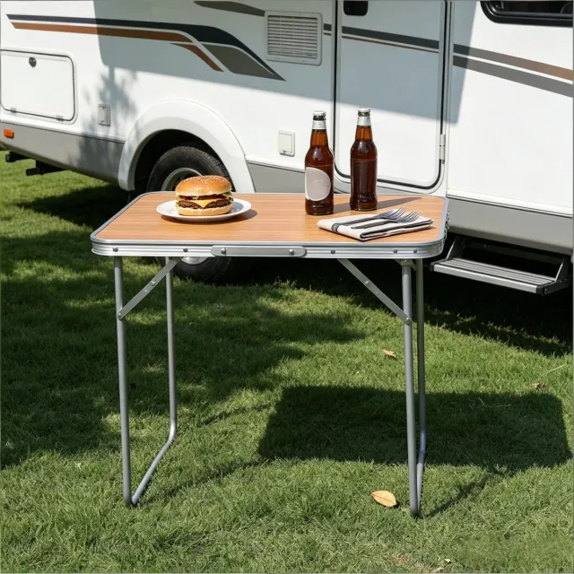 MODFU Campingtafel-Klaptafel-Opvouwbaar-Lichtgewicht-Rechthoekig-Eiken-Aluminium Oak