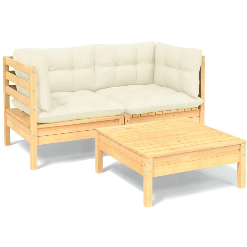 vidaXL 3-delige Loungeset met crèmekleurige kussens grenenhout, foto 4