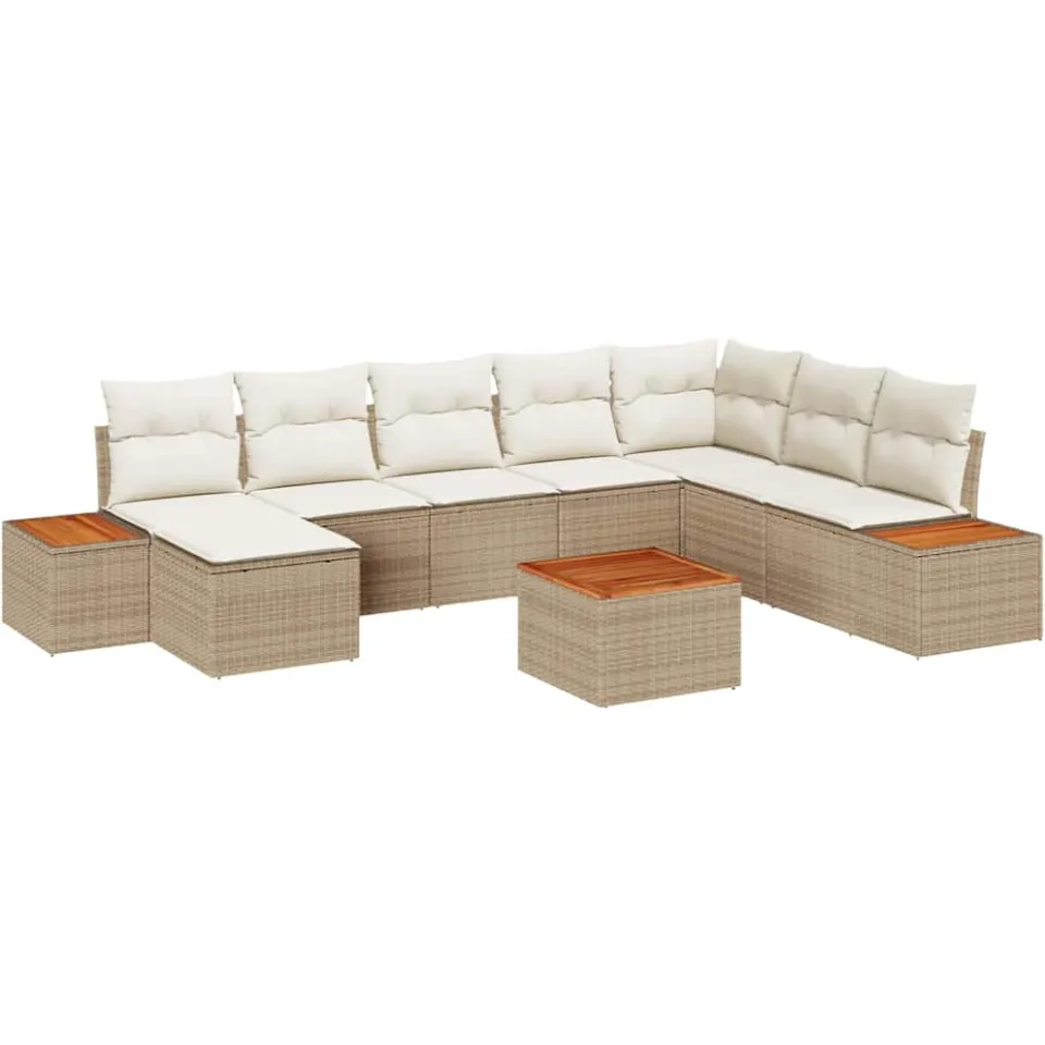 vidaXL Tuinbankenset 9 st Beige Poly riet