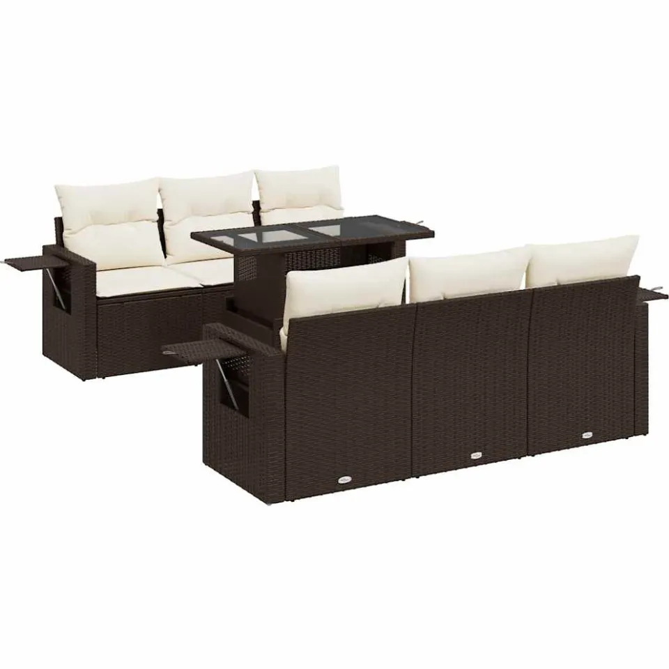 vidaXL 7-delige Loungeset met kussens poly rattan bruin, foto 3