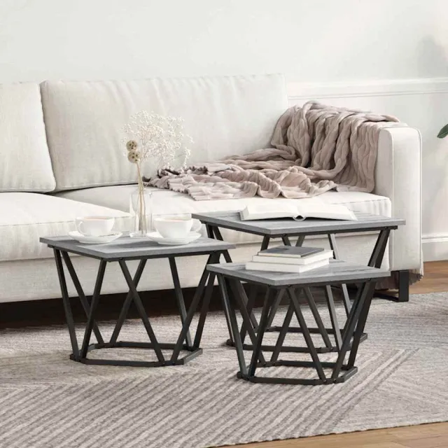 vidaXL Salontafel 3 st Grijs Sonoma 50 x 50 x 40 cm