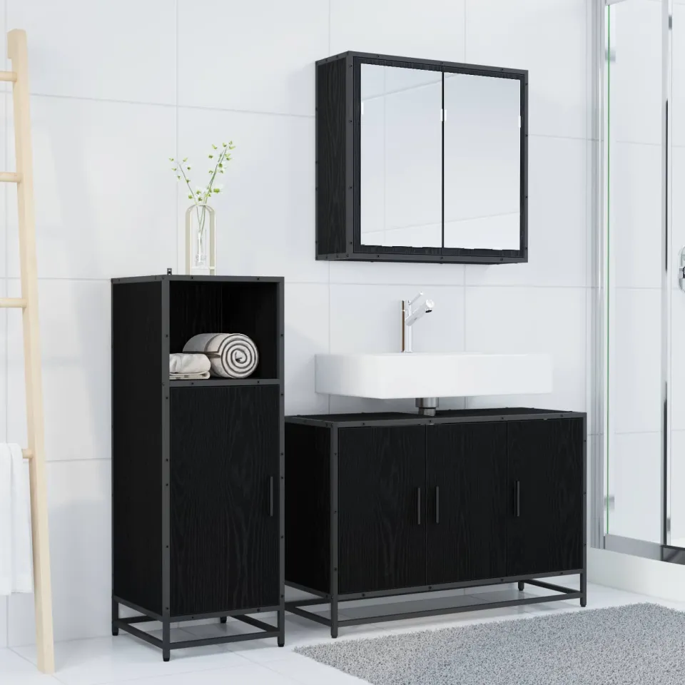 vidaXL Badkamermeubelset 3 st Zwart Eiken 90 x 33 x 60 cm Bewerkt hout, foto 3
