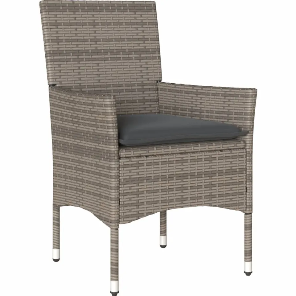 vidaXL 3-delige Bistroset met kussens poly rattan en glas grijs