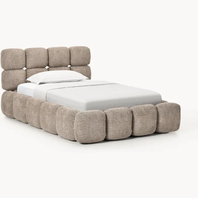 Westwing Collection Gestoffeerd eenpersoonsbed Tayla van teddy-bouclé Taupe