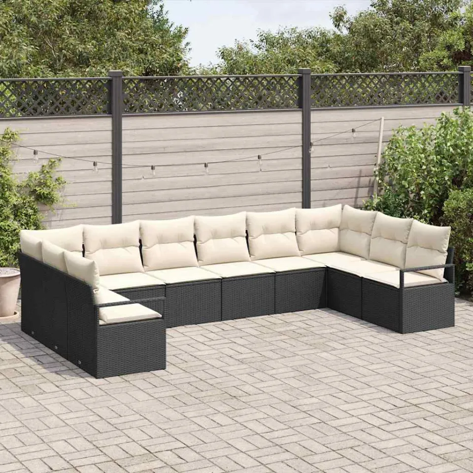 vidaXL Bankstel 10 st Zwart poly rattan, foto 3