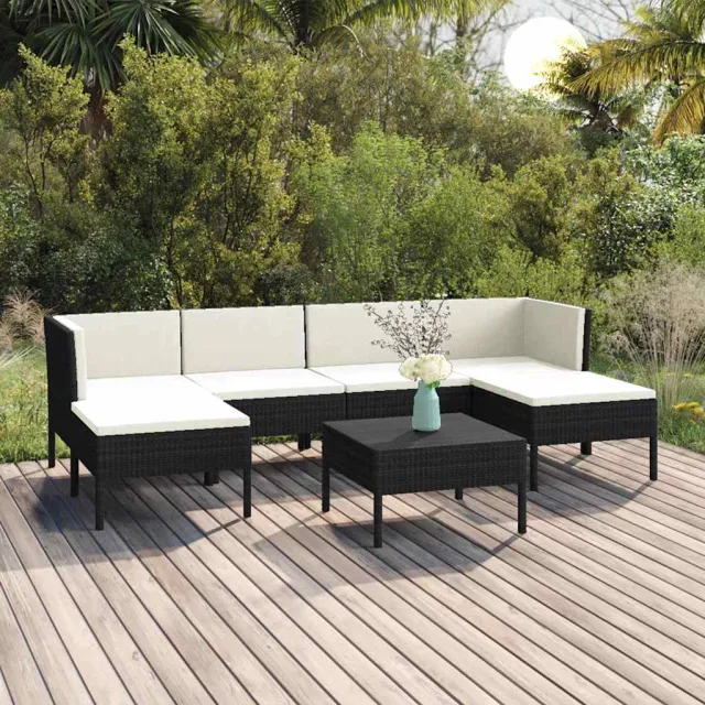 vidaXL 7-delige Loungeset met kussens poly rattan zwart, foto 2