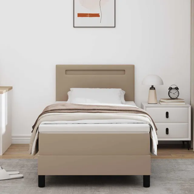 vidaXL Boxspringbed met hoofdeinde Cappuccino 100 x 200 cm Kunstleer Bruin