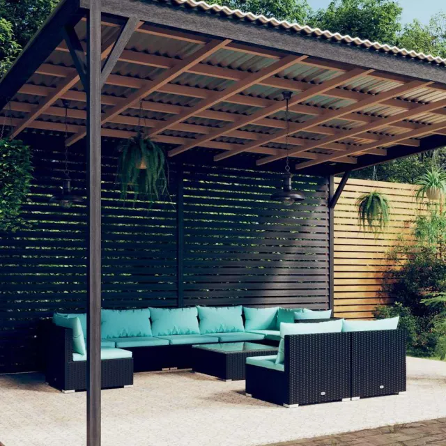 vidaXL 10-delige Loungeset met kussens poly rattan zwart, foto 2