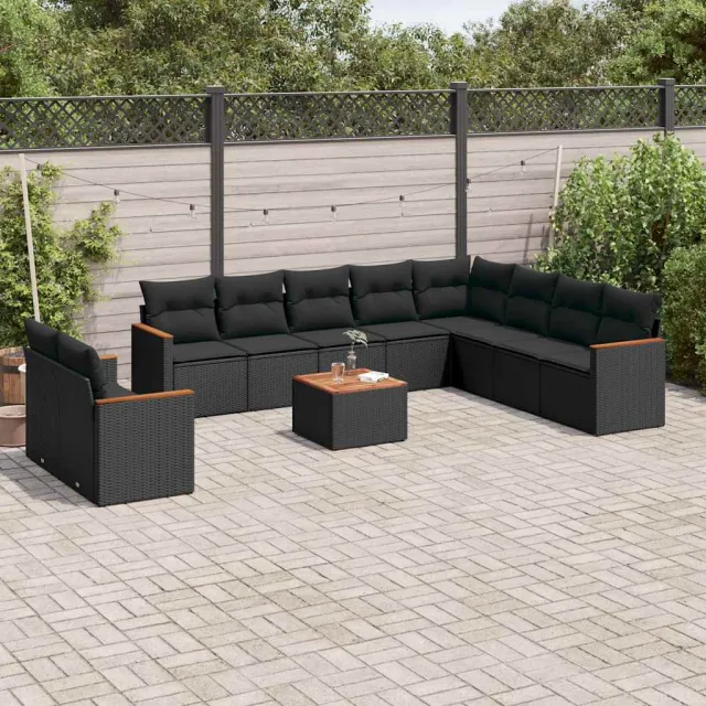 vidaXL 11-delige Loungeset met kussens poly rattan zwart, foto 2