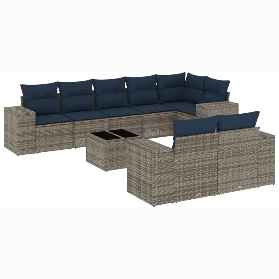 vidaXL 9-delige tuinbankset met kussens, grijs polyrotan, foto 3