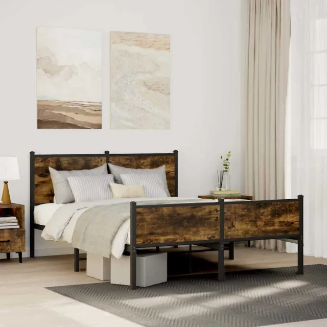 vidaXL Bedframe zonder matras metaal gerookt eikenkleurig 150x200 cm Bruin