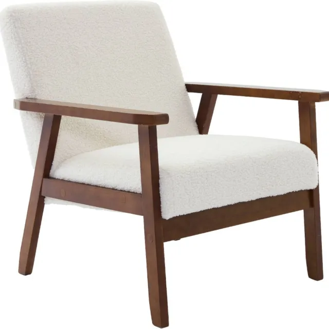 sweeek Fauteuil met walnootkleurig hout en bouclé zitting - isak Crème