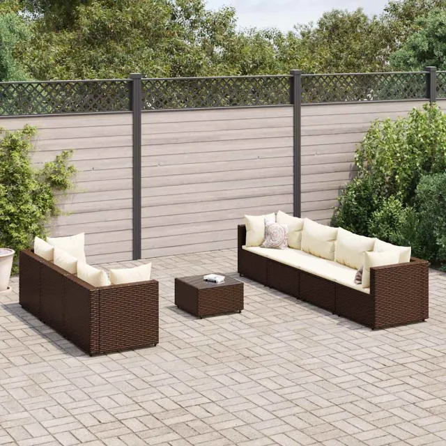 vidaXL 8-delige Loungeset met kussens poly rattan bruin